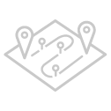 A gray icon of a map with a winding path and three location pins, representing navigation or a travel route.